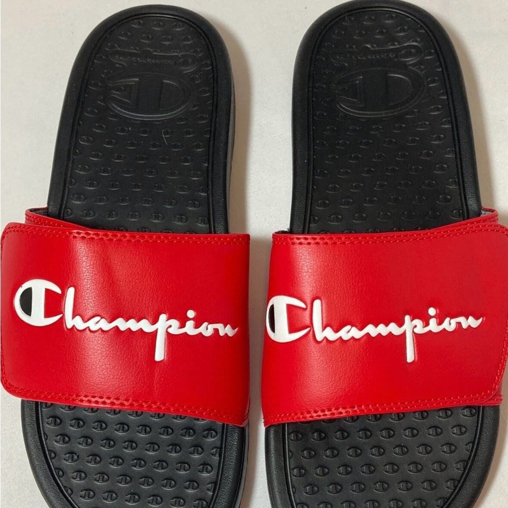Champion Men’s Black and Red Slide Sandals adjustable strap